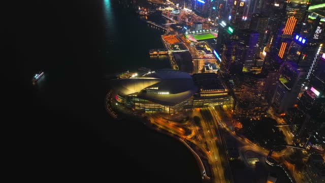 环绕香港会展中心夜景航拍视频4K30P
