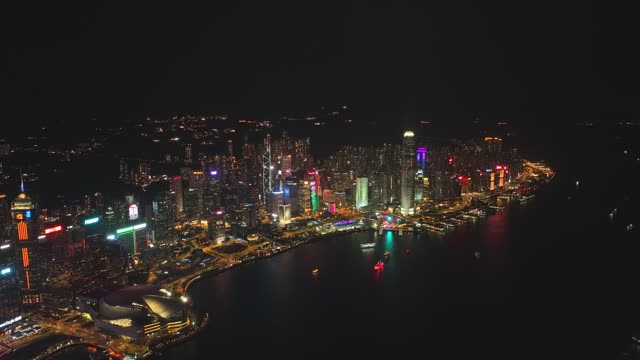 香港CBD城市建筑群夜景航拍视频4K
