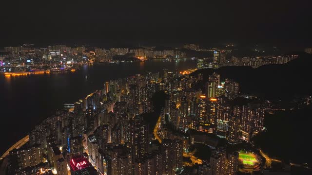 香港城市万家灯火夜景航拍视频4K30P
