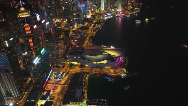 香港会展中心夜景航拍视频4K30P
