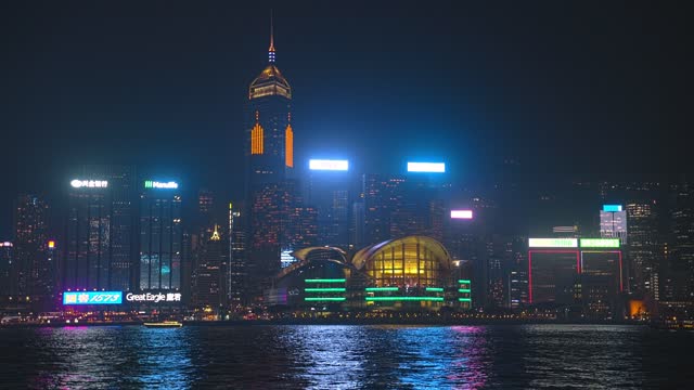 香港会展中心_中环广场夜景视频4K
