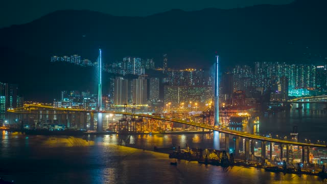 香港国际货运码头_昂船洲大桥夜景固定延时
