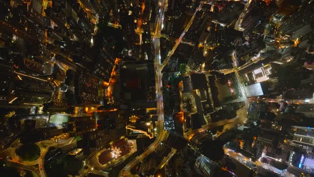 俯瞰香港城市密集建筑夜景航拍4K30P
