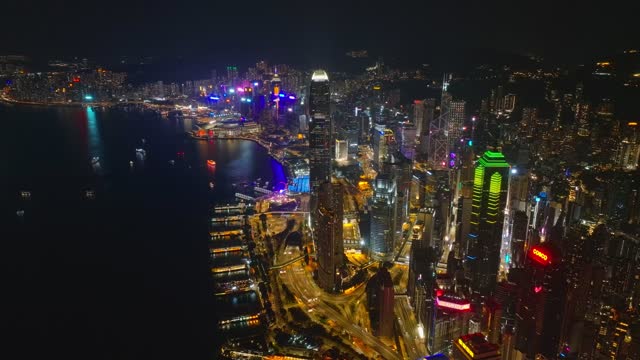 环绕香港CBD城市建筑夜景航拍4K30P
