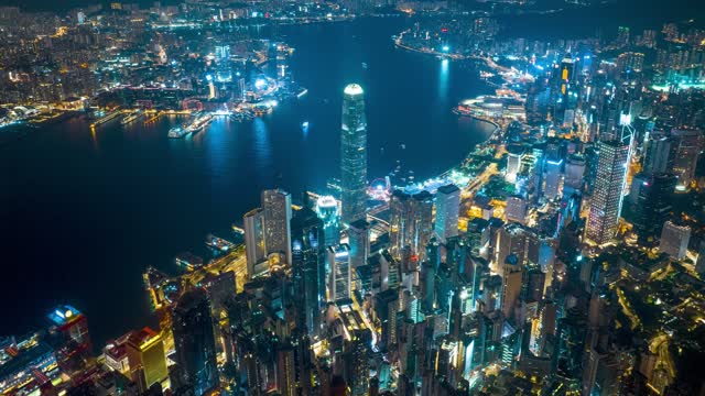 香港CBD夜景航拍_香港夜景航拍夜景延时
