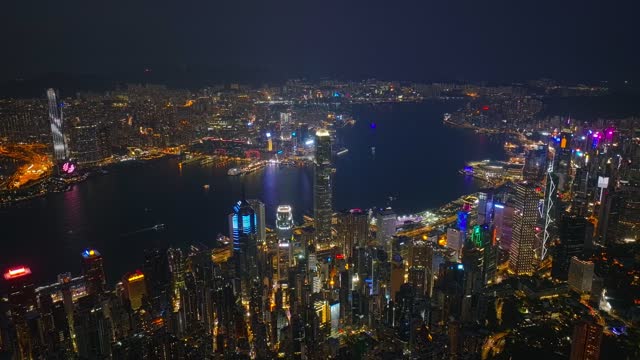 香港CBD城市大景夜景航拍视频4K30P
