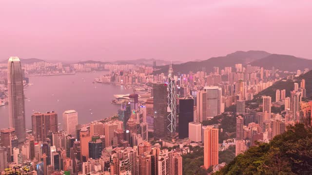 香港太平山顶眺望维多利亚港傍晚视频8K
